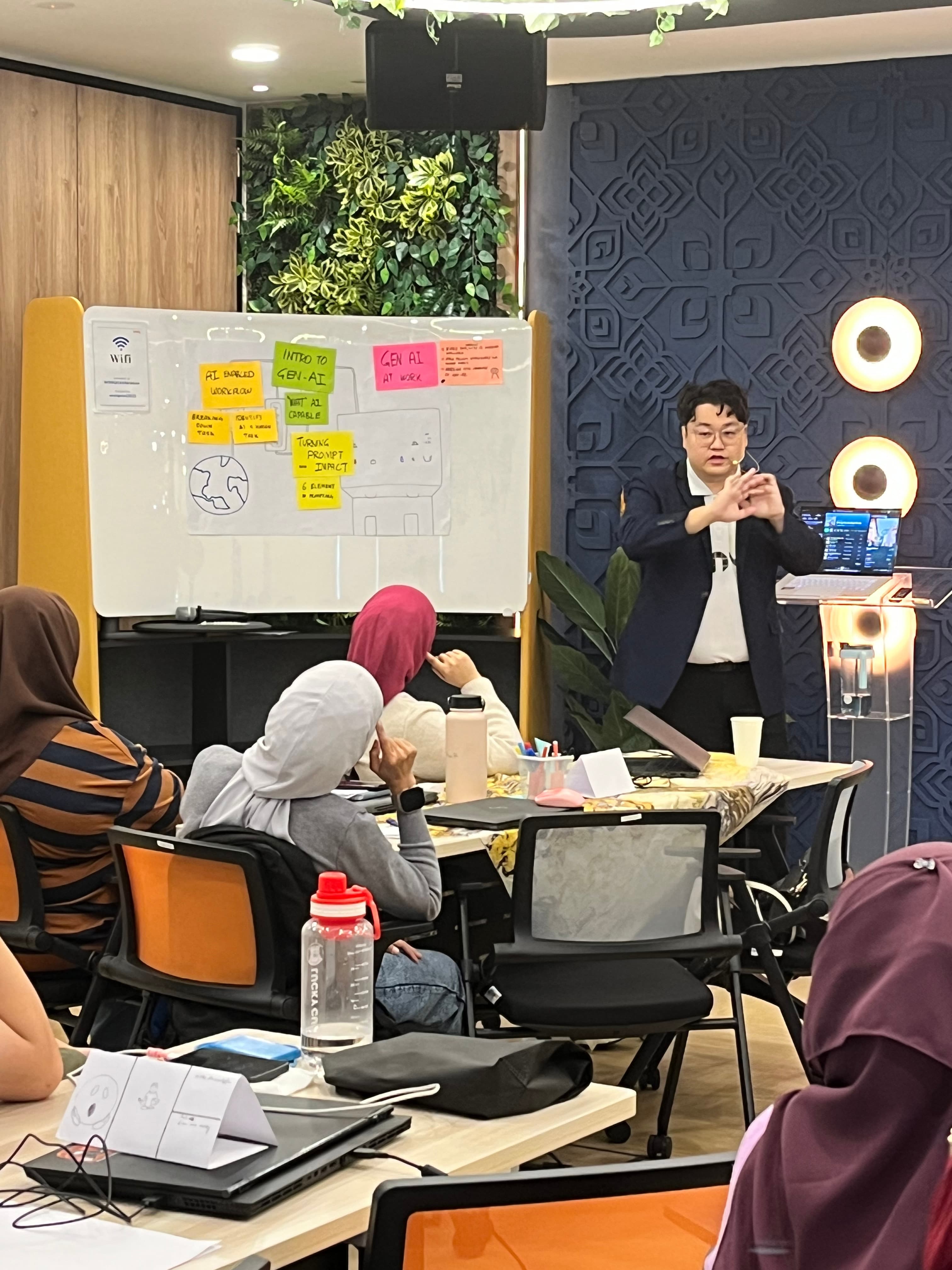 Facilitation workshop with whiteboard and sticky notes